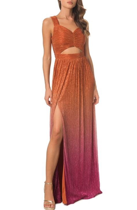 Meredith Metallic Ombré Cutout Plissé Gown 